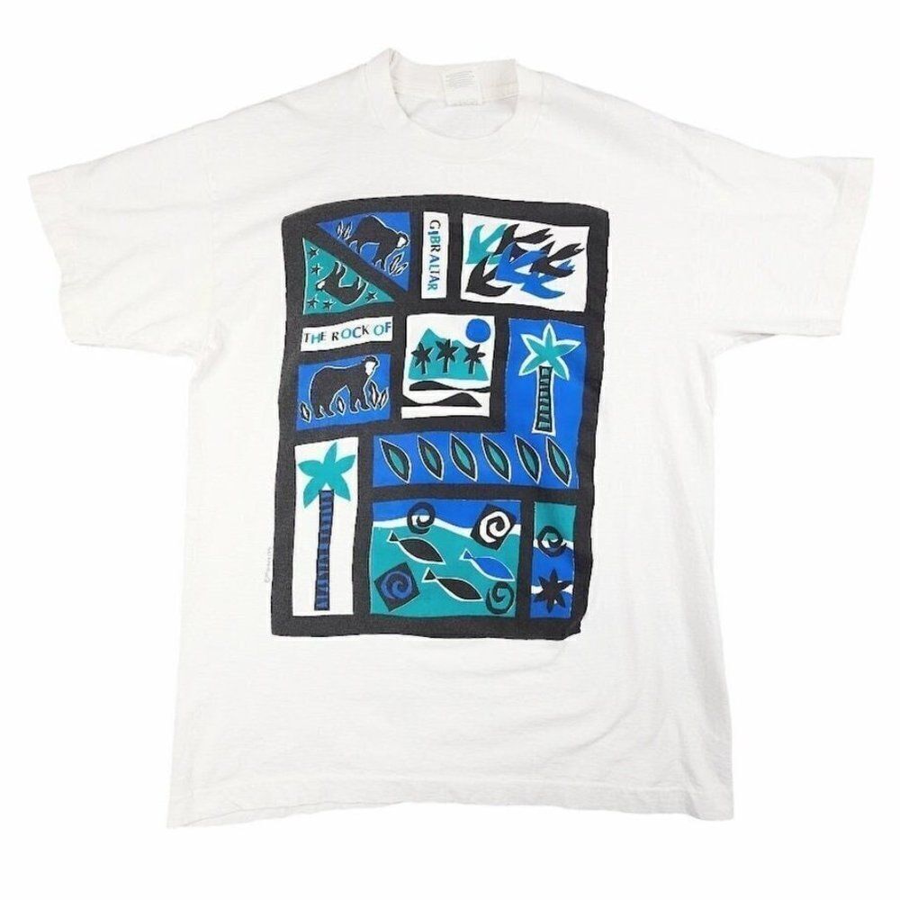 Vintage Christian T Shirt Mens Size Medium White 90s Rock Of Gibraltar